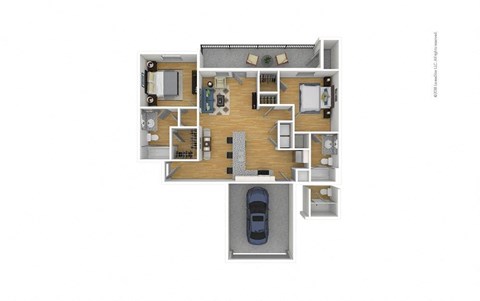 Floor plan for 2 beds, 2 baths, 950 sqft